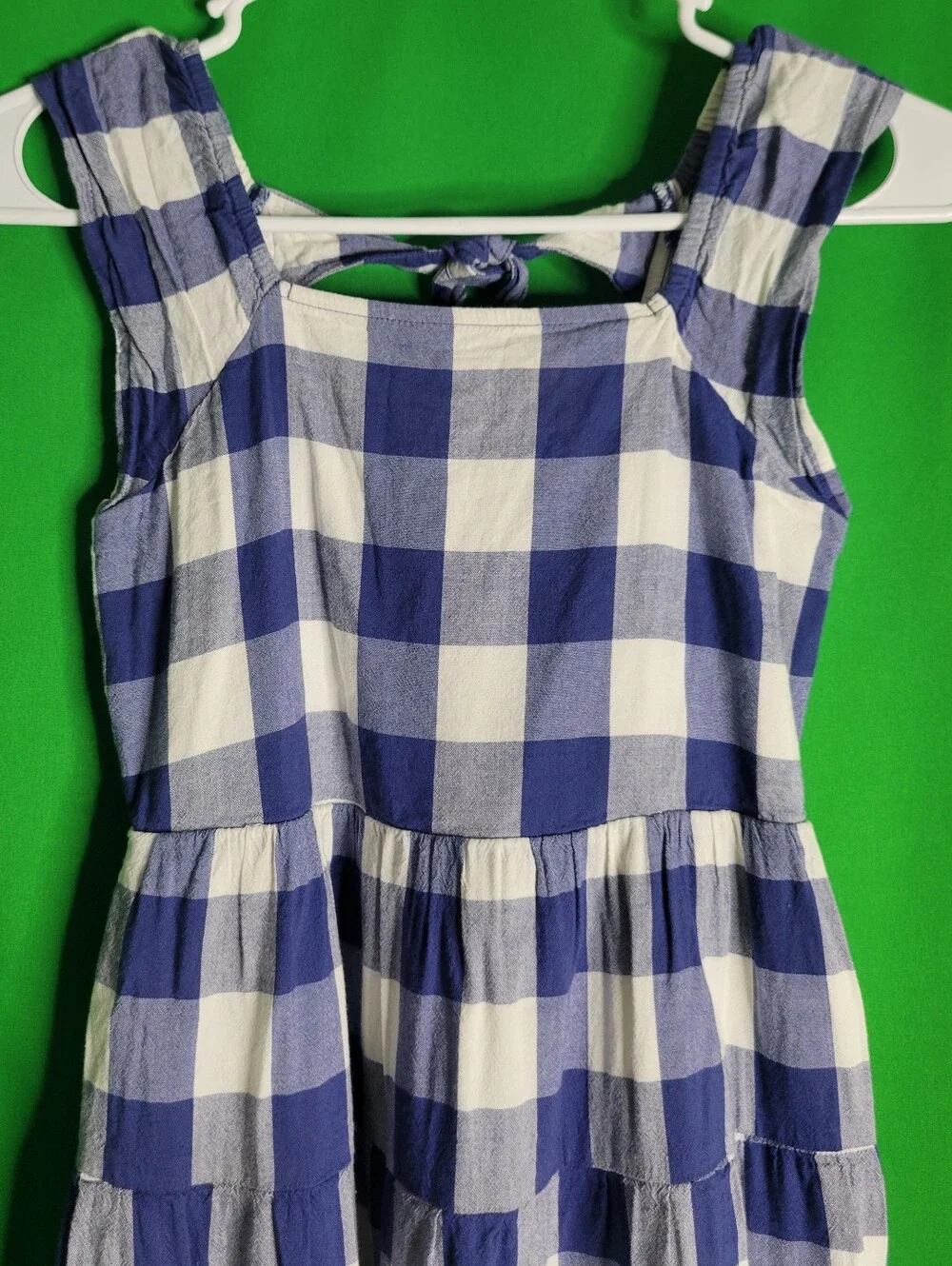 Old Navy Blue and White Gingham Tiered Midi Sundress 11/21 Size Girl 8 7/8 Check
